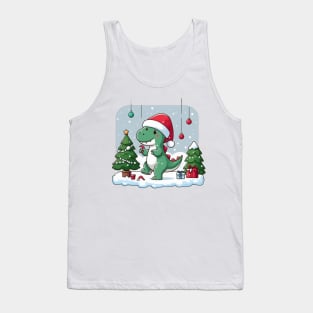 Cute Dino Santa Hat Xmas Cartoon Christmas Dinosaur Tank Top